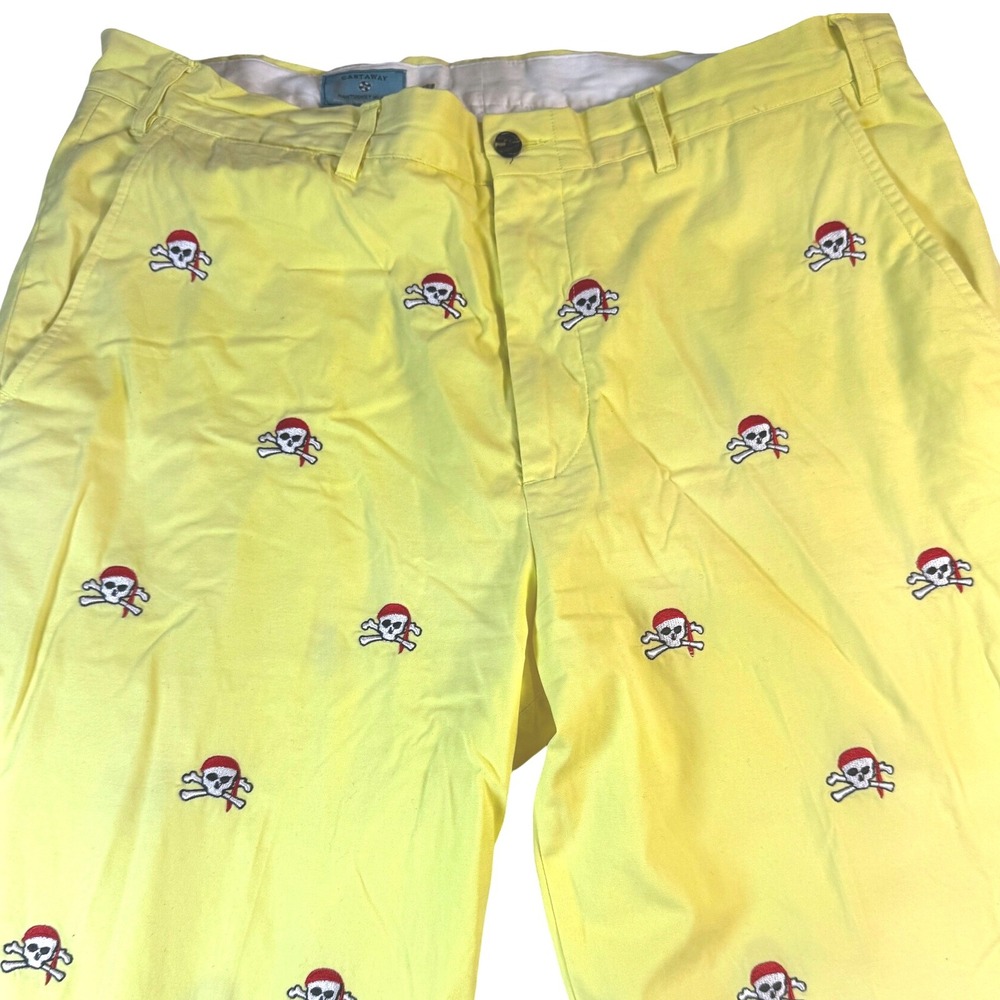 Castaway Nantucket Island Yellow Skull & Crossbones Embroidered Chino Pants